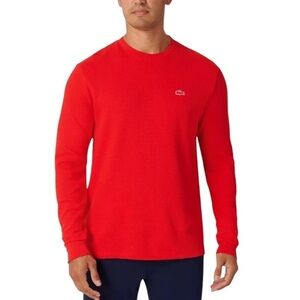 Lacoste Mens Waffle Knit Thermal Sleep Shirt Red Size XS